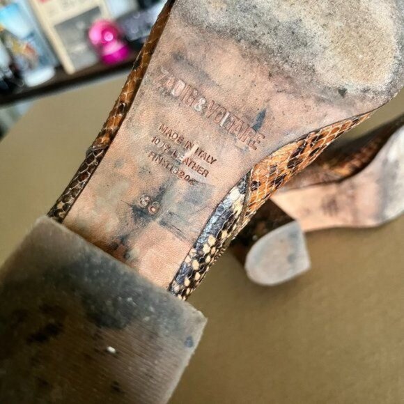 Zadig & Voltaire Glimmer Wilk Embossed Snake Heeled Boots - Picture 8 of 9